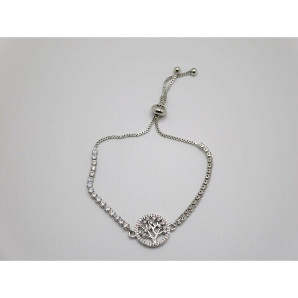 Cubic Zirconia Tree Of Life Adjustable Bolo Bracelet in Fine‎ Silver Plate $75 - Picture 4 of 8